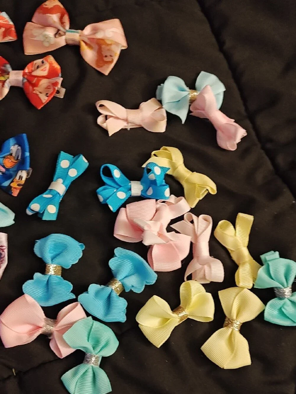 Assorted Girls' Hair Bows - Pastel Pink, Blue, Yellow & Character Prints